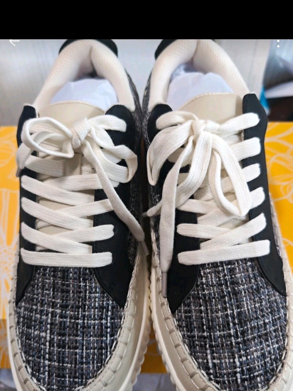 Yellow Box Women’s Marsha Tweed Low Top Lace-Up Sneakers Black/White 62413